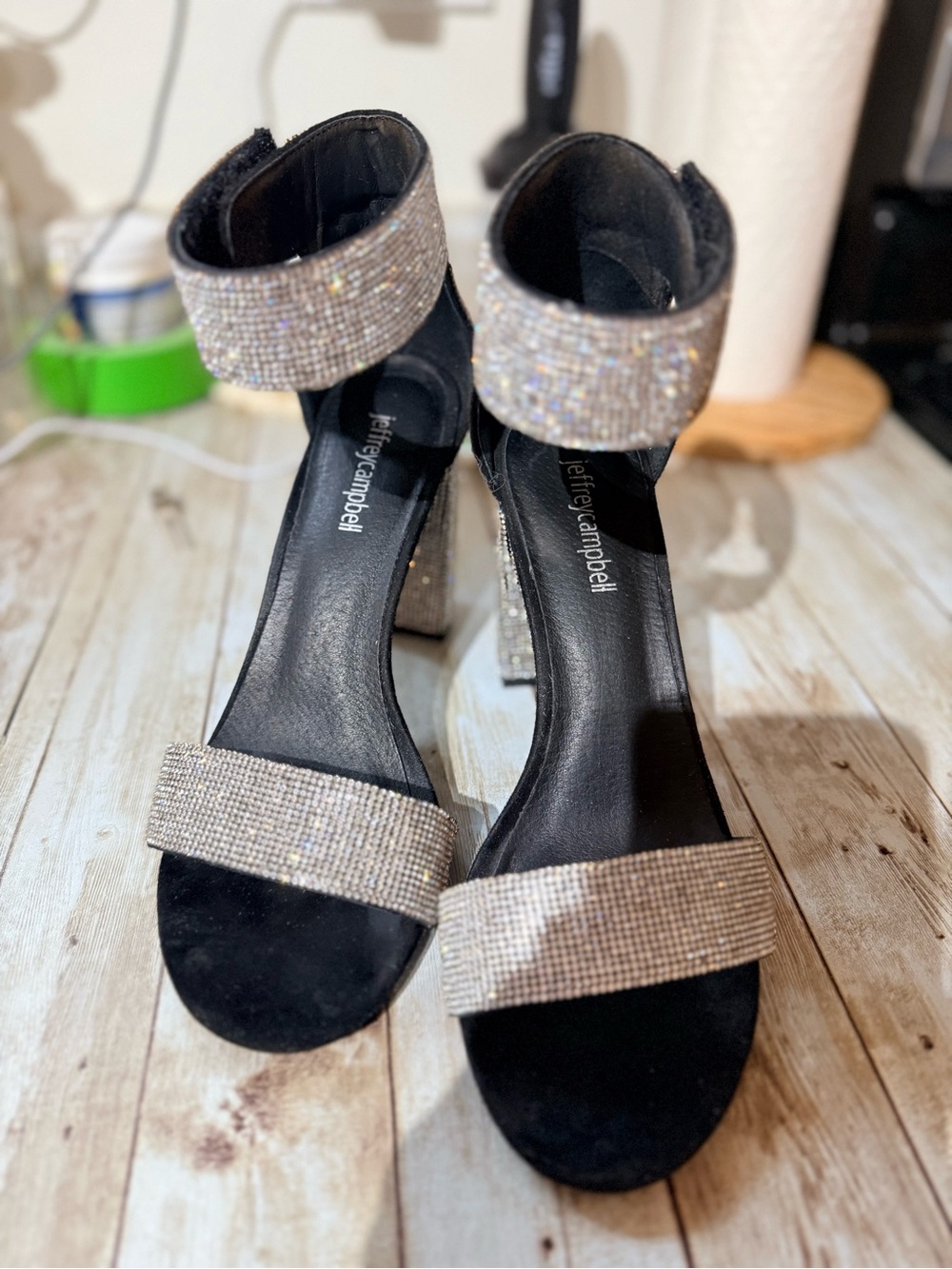 Black Heels with Rhinestone Straps
